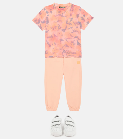 Shop Acne Studios Face Tie-dye Cotton Jersey T-shirt In Peach Orange