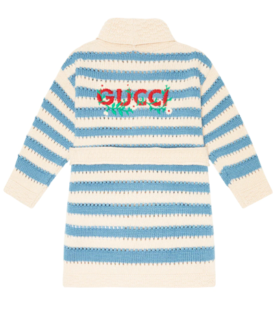 Shop Gucci Baby Striped Wool Cardigan In Ivory/avio/mix