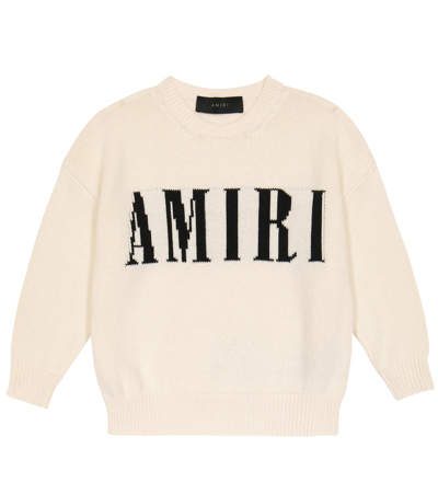 Shop Amiri Intarsia-knit Cotton And Cashmere Sweater In Natural Wool