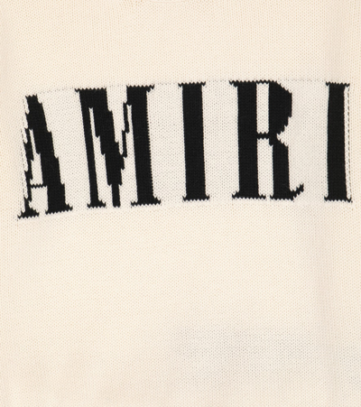 Shop Amiri Intarsia-knit Cotton And Cashmere Sweater In Natural Wool