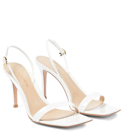 Shop Gianvito Rossi Ribbon 85 Patent Leather Sandals In White