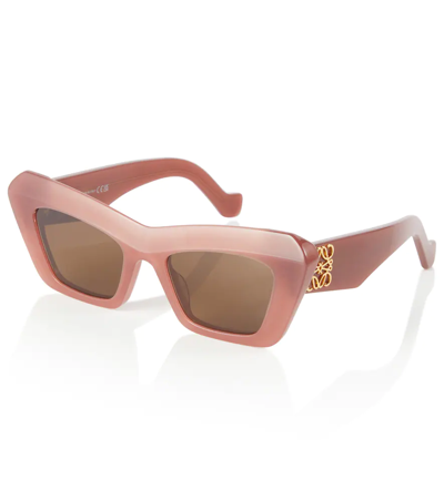 Shop Loewe Anagram Cat-eye Sunglasses In Shiny Dark Brown / Brown