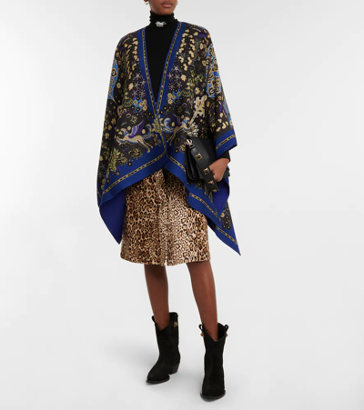 Shop Etro Printed Wool-blend Cape In Nero