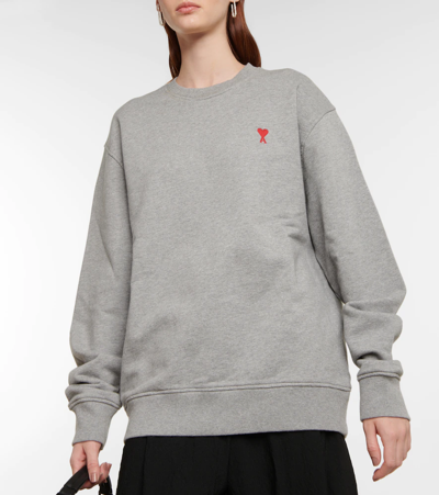 Shop Ami Alexandre Mattiussi Ami De Caur Cotton Jersey Sweatshirt In Heather Grey