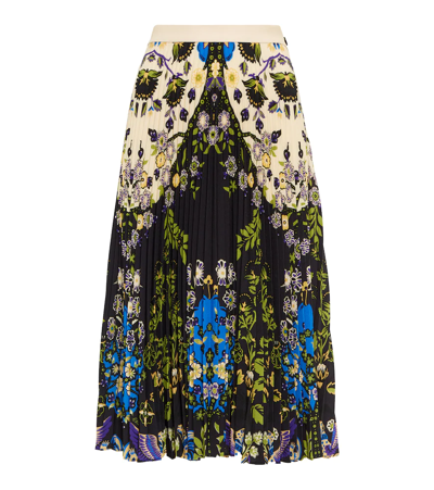 Shop Etro Printed Pleated Midi Skirt In Nero