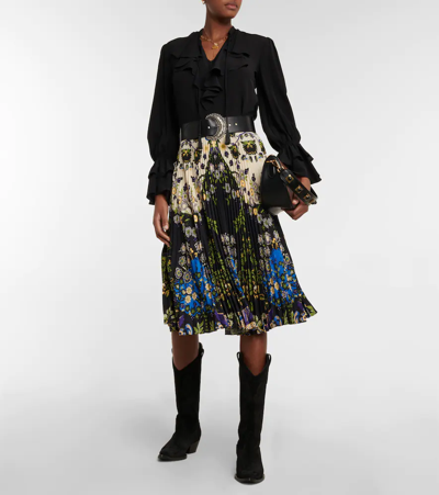 Shop Etro Printed Pleated Midi Skirt In Nero