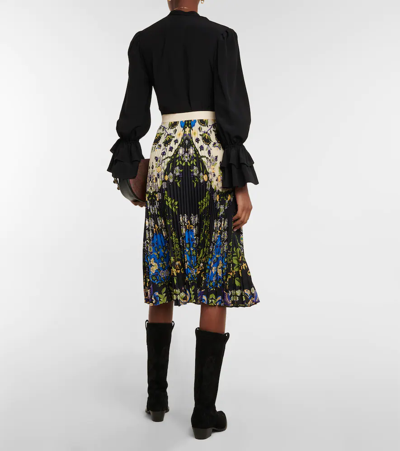 Shop Etro Printed Pleated Midi Skirt In Nero