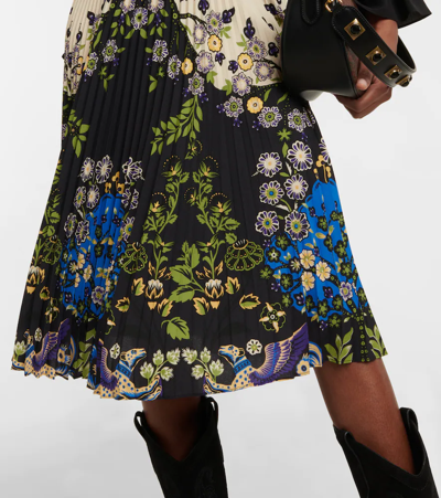 Shop Etro Printed Pleated Midi Skirt In Nero