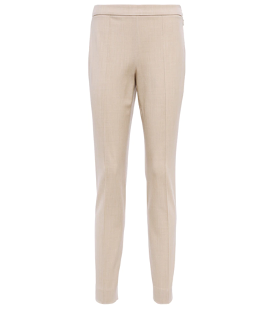 Shop Loro Piana Mirel Mid-rise Slim Wool-blend Pants In Natural Mélange