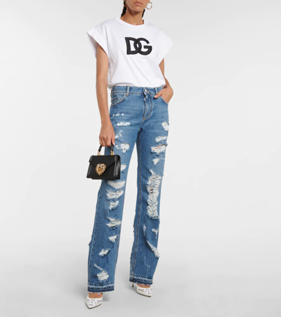 Shop Dolce & Gabbana Distressed Mid-rise Wide-leg Jeans In Variante Abbinata