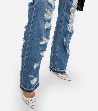 Shop Dolce & Gabbana Distressed Mid-rise Wide-leg Jeans In Variante Abbinata