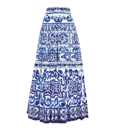 Shop Dolce & Gabbana Pleated Printed Cotton Midi Skirt In Tris Maioliche F.bco