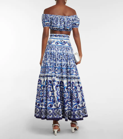 Shop Dolce & Gabbana Pleated Printed Cotton Midi Skirt In Tris Maioliche F.bco