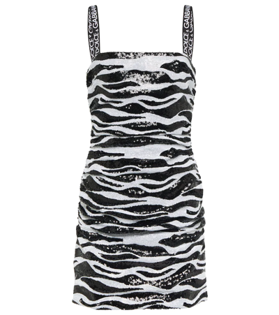Shop Dolce & Gabbana Sequined Zebra-print Minidress In Bianco/nero