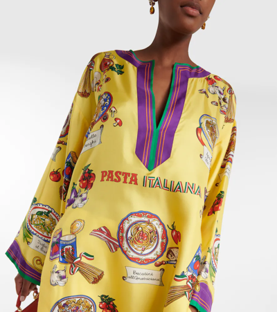 Shop Dolce & Gabbana Printed Silk Twill Kaftan In Pasta Fdo.giallo