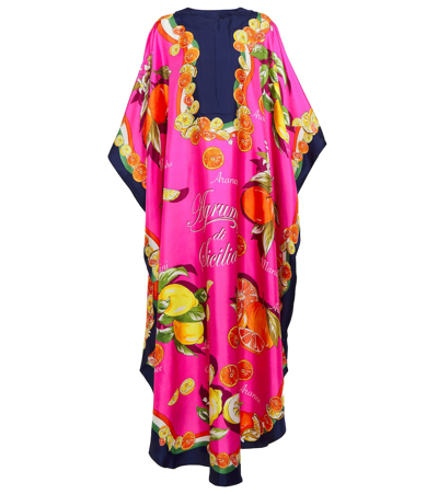 Shop Dolce & Gabbana Printed Silk Twill Kaftan In Agrumi Fdo.fucsia