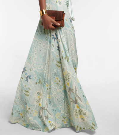Shop Etro Ruched Floral Maxi Dress In Azzurro