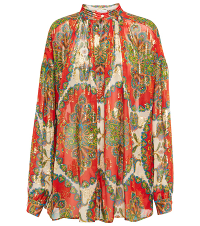 Shop Etro Embellished Paisley Blouse In Rosso