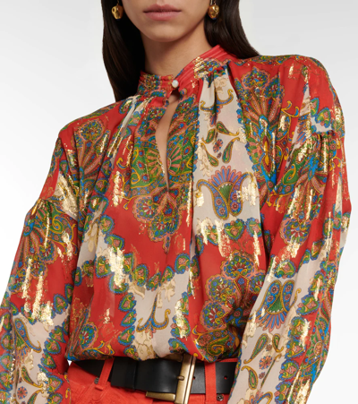 Shop Etro Embellished Paisley Blouse In Rosso