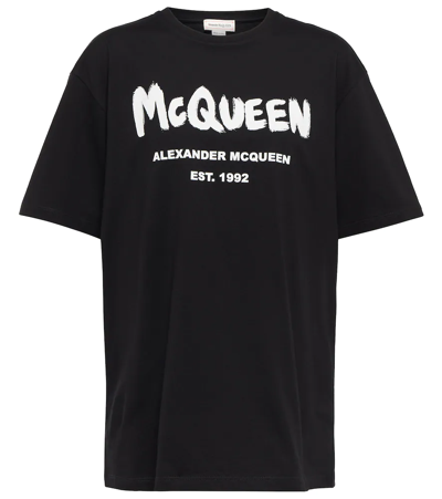 Shop Alexander Mcqueen Printed Cotton Jersey T-shirt In Black/whit