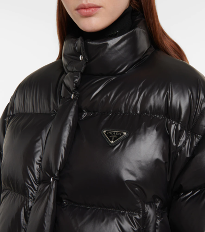 Prada Re-nylon Convertible Cropped Down Jacket In Nero
