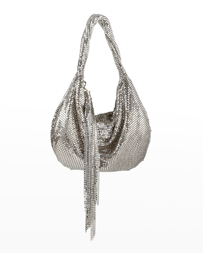 Shop Whiting & Davis Mini Studded Tassel Hobo Bag In Silver