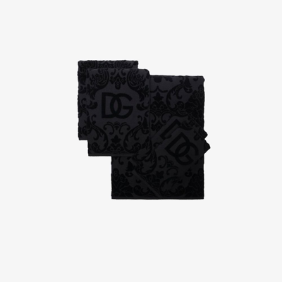 Shop Dolce & Gabbana Black Logo Jacquard Towel Set