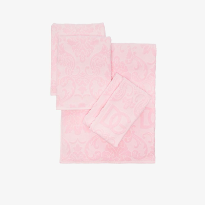 Shop Dolce & Gabbana Pink Logo Jacquard Towel Set