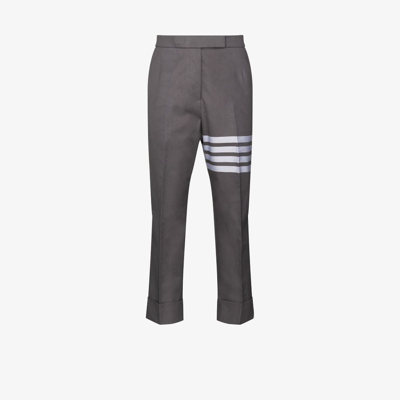 Shop Thom Browne Grey 4-bar Stripe Tailored Trousers