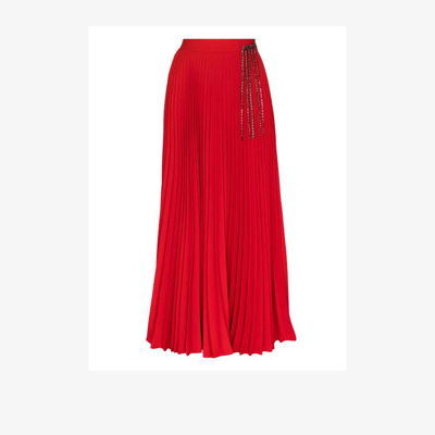 Shop Christopher Kane Red Crystal Fringe Pleated Skirt