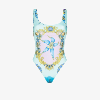 Shop Versace Blue Trésor De La Mer Swimsuit