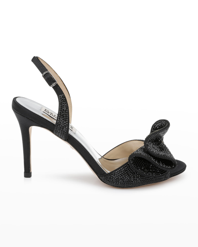 Shop Badgley Mischka Rennie Strass Ruffle Slingback Sandals In Blacksatin