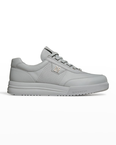 Shop Givenchy Men's Leather 4g-logo Low-top Sneakers In Graphite