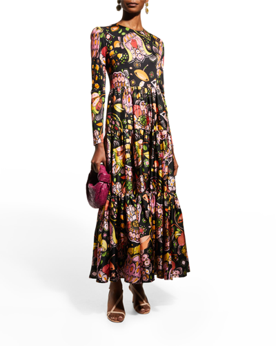 Shop La Doublej Big Floral-printed Tiered Maxi Dress In Eden