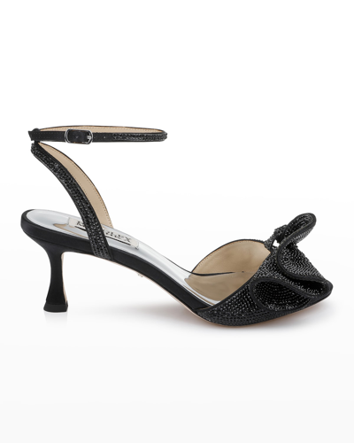 Shop Badgley Mischka Remi Strass Ruffle Stiletto Sandals In Blacksatin