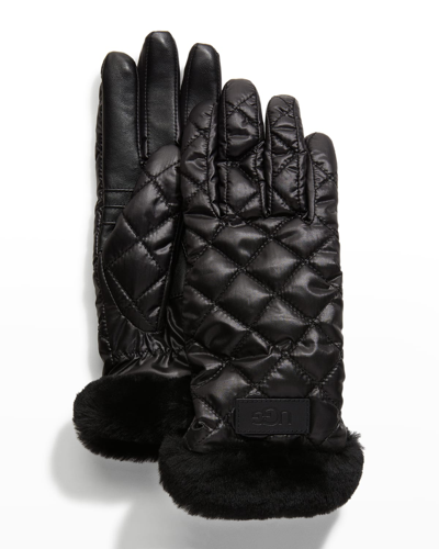 Shop Ugg Quilted Performance Leather Gloves In Black