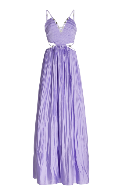 Shop Jonathan Simkhai Women's Marli Cutout Pleated Silk Gown In Purple