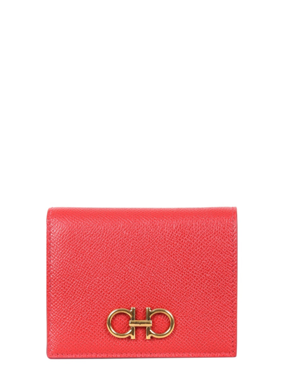 Shop Ferragamo Compact Wallet Gancini In Red