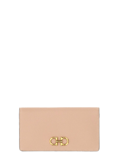 Shop Ferragamo Gancini Wallet In Beige