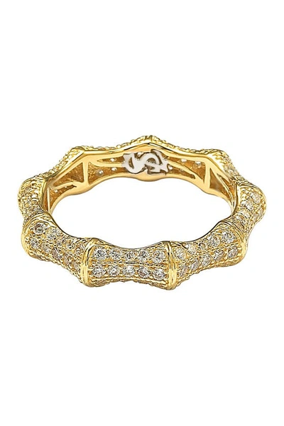 Suzy Levian 14k Gold Pave Cz Bamboo Shaped Stackable Eternity Band Ring In Yellow