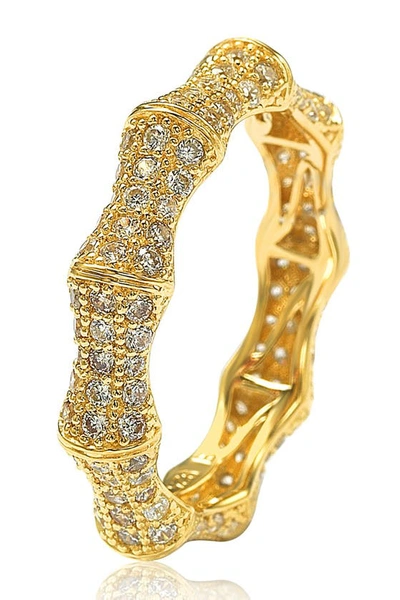 Suzy Levian 14k Gold Pave Cz Bamboo Shaped Stackable Eternity Band Ring In Yellow