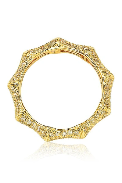 Suzy Levian 14k Gold Pave Cz Bamboo Shaped Stackable Eternity Band Ring In Yellow