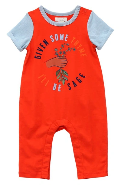 Shop Peek Essentials Peek Aren't You Curious Thyme Graphic Cotton Romper In Red
