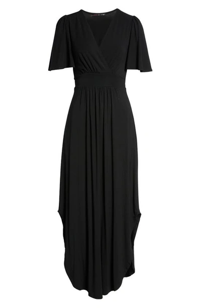 Shop Fraiche By J Flutter Sleeve Jersey Maxi Dress In Black