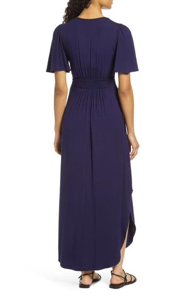 Shop Fraiche By J Flutter Sleeve Jersey Maxi Dress In Navy