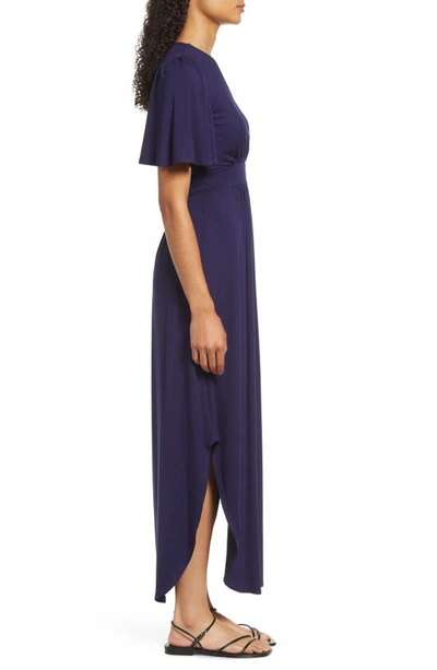 Shop Fraiche By J Flutter Sleeve Jersey Maxi Dress In Navy