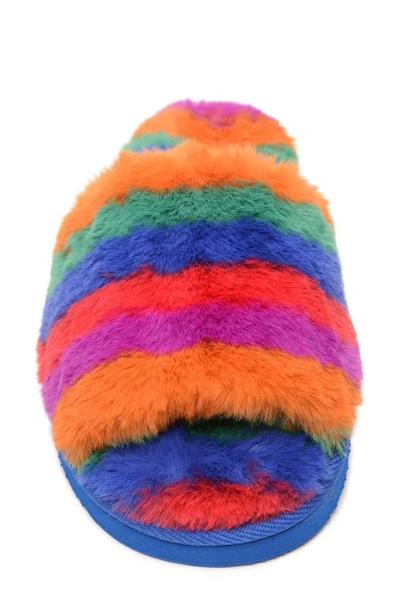 Shop Minnetonka Faux Fur Slide Slipper In Jewel Stripe