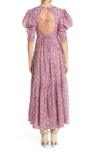 Shop Isabel Marant Étoile Sichelle Floral Print Cutout Puff Sleeve Cotton Maxi Dress In Pink
