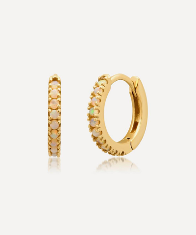ANDREA FOHRMAN ANDREA FOHRMAN 14CT GOLD SMALL CHUBBY OPAL PAVE' HUGGIE HOOP EARRINGS 
