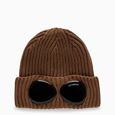 Shop C.p. Company Bronze Goggle Ribbed-knit Beanie In Brown